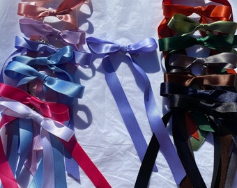 Deep Lilac Long Tail Satin Hair Ribbon | 16 Colours Available | hair bow, hair bow clip, ribbon bow, ribbon hair bow, ladies hair bows