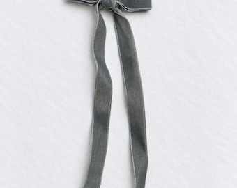 Handmade Grey Long Tail Velvet Hair Ribbon | 18 Colours Available