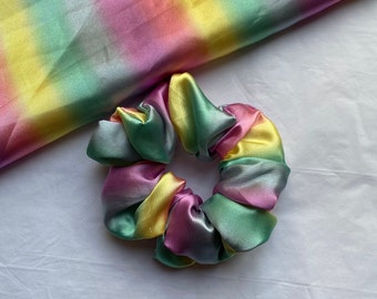 Pastel Rainbow Satin Scrunchie | silk scrunchie, rainbow scrunchie, rainbow satin, pastel scrunchies, gifts for her, pride scrunchies