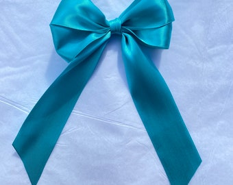 Cinta de pelo de satén de cola larga grande azul cian / 16 colores disponibles / lazo para el pelo grande, pinza para lazo para el pelo, lazo de cinta, lazo para el pelo de cinta, satén