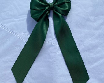 Forest Green Large Long Tail Satin Hair Ribbon | 16 Colours Available | large hair bow, hair bow clip, ribbon bow, ribbon hair bow, satin