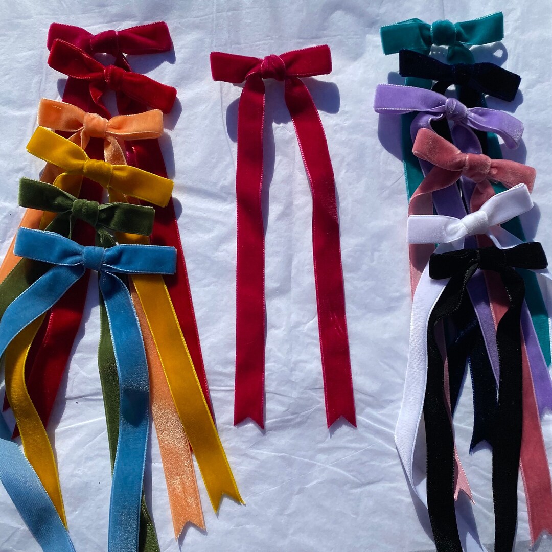 Cerise Pink Long Tail Velvet Hair Ribbon | 18 Colours Available | Hair ...
