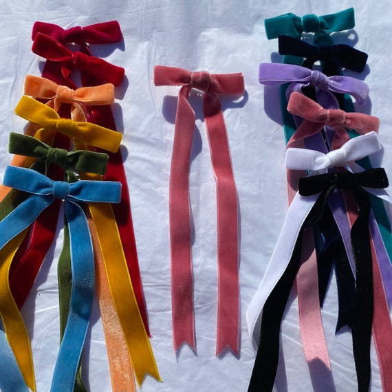 Dusky Pink Long Tail Velvet Hair Ribbon | 18 Colours Available | hair bow, hair bow clip, ribbon bow, ribbon hair bow, ladies hair bows