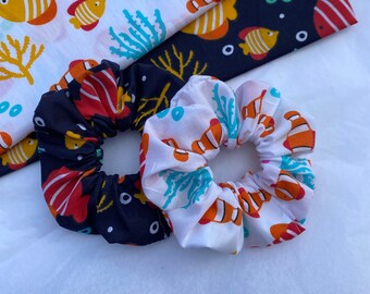 Fish Scrunchies | swim scrunchie, sea scrunchie, nature scrunchies, fish gifts, scrunchies, animal scrunchies, fish lovers, ocean scrunchie