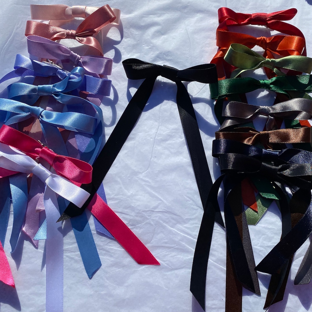 Black Long Tail Satin Hair Ribbon | 16 Colours Available | Hair Bow ...