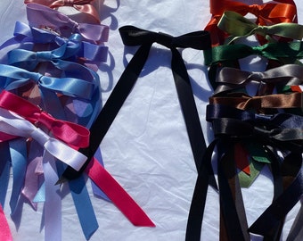 Black Long Tail Satin Hair Ribbon | 16 Colours Available | hair bow, hair bow clip, ribbon bow, ribbon hair bow, ladies hair bows