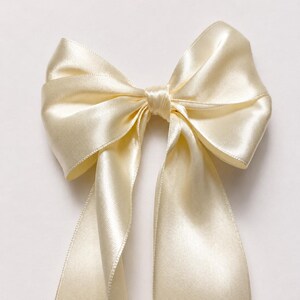 XL Cream White Satin Hair Bow with Long Tails – Alligator Clip, Handmade