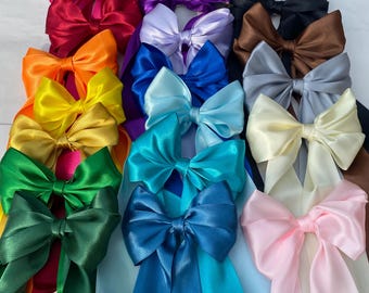 XL Long Tail Satin Hair Bows - Discounts for Bundles | 18 Colours Available | large hair bow, hair bow clip, ribbon bow, ribbon hair bow