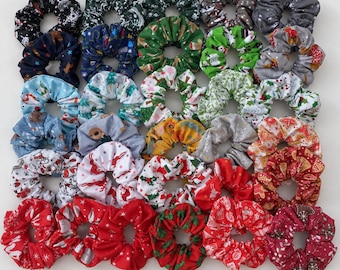 Handmade Christmas Scrunchies – 31 Designs - Festive Fabric Hair Accessories