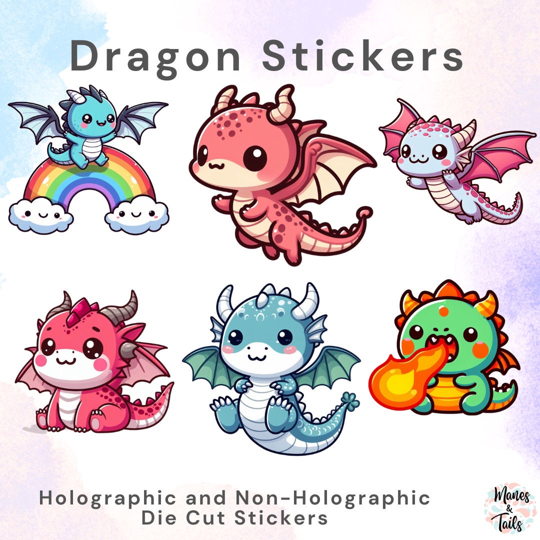 Dragon Fill Sticker Dragon Stickers | 6 DESIGNS Plus HOLOGRAPHIC Finish | WATERPROOF Die ...