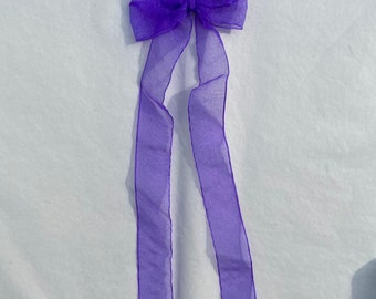 Purple Sheer Long Tail Satin Hair Ribbon | 9 Colours Available | large hair bow, hair bow clip, ribbon bow, ribbon hair bow, satin hair bow