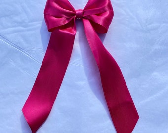 Grand ruban pour cheveux en satin rose cerise à longue queue | 16 couleurs disponibles | grand noeud pour cheveux, barrette pour noeud de cheveux, noeud en ruban, noeud pour cheveux en ruban, satin