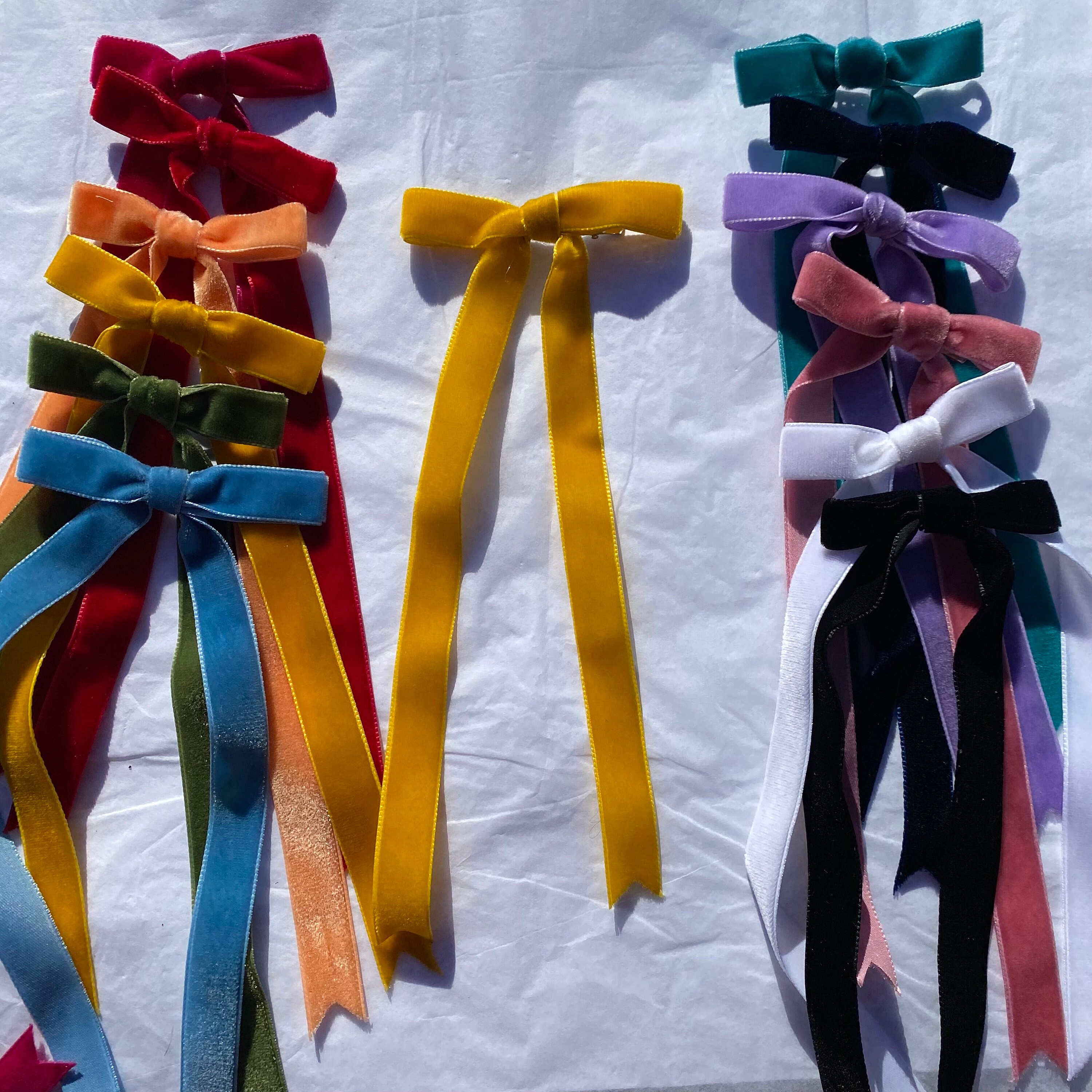 Mustard Yellow Long Tail Velvet Hair Ribbon | 18 Colours Available ...
