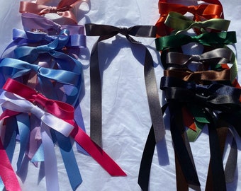 Grey Long Tail Satin Hair Ribbon | 16 Colours Available | hair bow, hair bow clip, ribbon bow, ribbon hair bow, ladies hair bows
