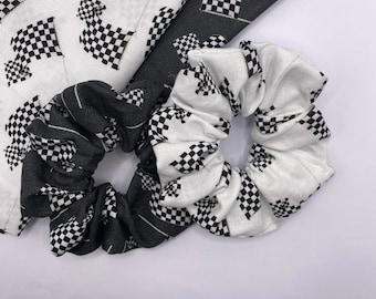 Chequered Flag Scrunchies | motorsport scrunchie, sport scrunchie, car racing, gift for motorsport lover, gift for car lover, race car