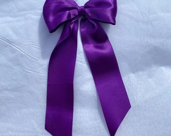 Purple Large Long Tail Satin Hair Ribbon | 16 Colours Available | large hair bow, hair bow clip, ribbon bow, ribbon hair bow, satin hair bow