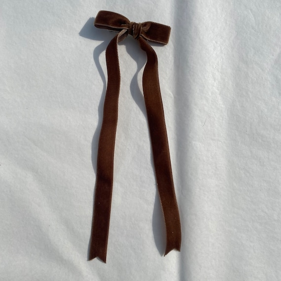 Chocolate Brown Long Tail Velvet Hair Ribbon | 18 Colours Available | hair bow, hair bow clip, ribbon bow, ribbon hair bow, ladies hair bows