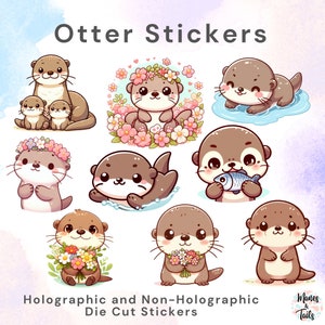 Otterstickers | 9 DESIGNS plus HOLOGRAFISCHE afwerking | WATERDICHTE gestanste sticker | dagboekstickers, waterdichte sticker, laptopsticker,