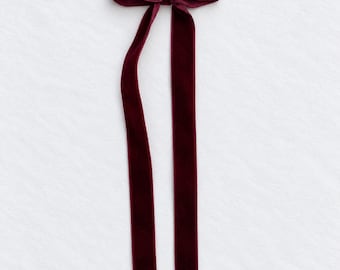 Burgundy Velvet Hair Bow Clip | Long Tail Ribbon - 18 Colours Available