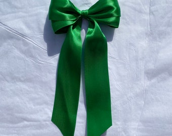 Emerald Green Long Tail Satin Hair Ribbon | 16 Colours Available | large hair bow, hair bow clip, ribbon bow, ribbon hair bow, satin hair