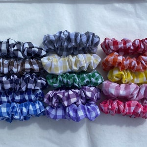 Gingham SKINNY Scrunchies | 15 COLOURS | gingham hair accessory, , gingham outfit, school scrunchie, gingham scrunchies, skinny scrunchies