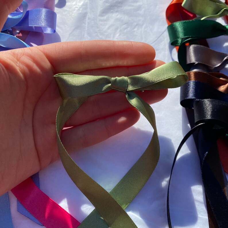 Olive Green Long Tail Satin Hair Ribbon | 16 Colours Available | Hair ...