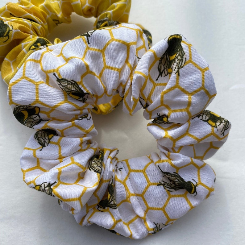 Yellow Bee Scrunchies | Bee scrunchies, bee gifts, scrunchies, honeycomb scrunchies, yellow scrunchies, gifts for bee lovers, bee print White