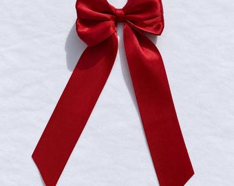 Handmade Large Wine Red Satin Hair Bow | 16 Colours Available