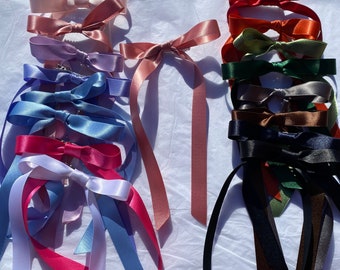 Dusky Pink Long Tail Satin Hair Ribbon | 16 Colours Available | hair bow, hair bow clip, ribbon bow, ribbon hair bow, ladies hair bows