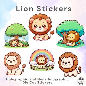 Lion Stickers | 6 DESIGNS plus HOLOGRAPHIC finish | WATERPROOF Die Cut Sticker | journal stickers, waterproof sticker, laptop sticker,