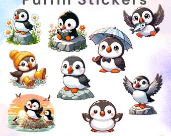 Puffin Stickers | 9 DESIGNS plus HOLOGRAPHIC finish | WATERPROOF Die Cut Sticker | journal stickers, waterproof sticker, laptop sticker,