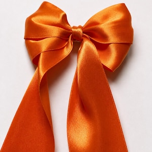 XL Orange Satin Hair Bow with Long Tails – Alligator Clip, Handmade