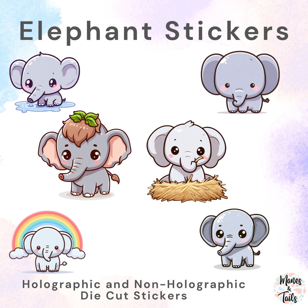 Ios Elephant Stickers Elephant Stickers | 6 DESIGNS Plus HOLOGRAPHIC Finish | WATERPROOF Die ...