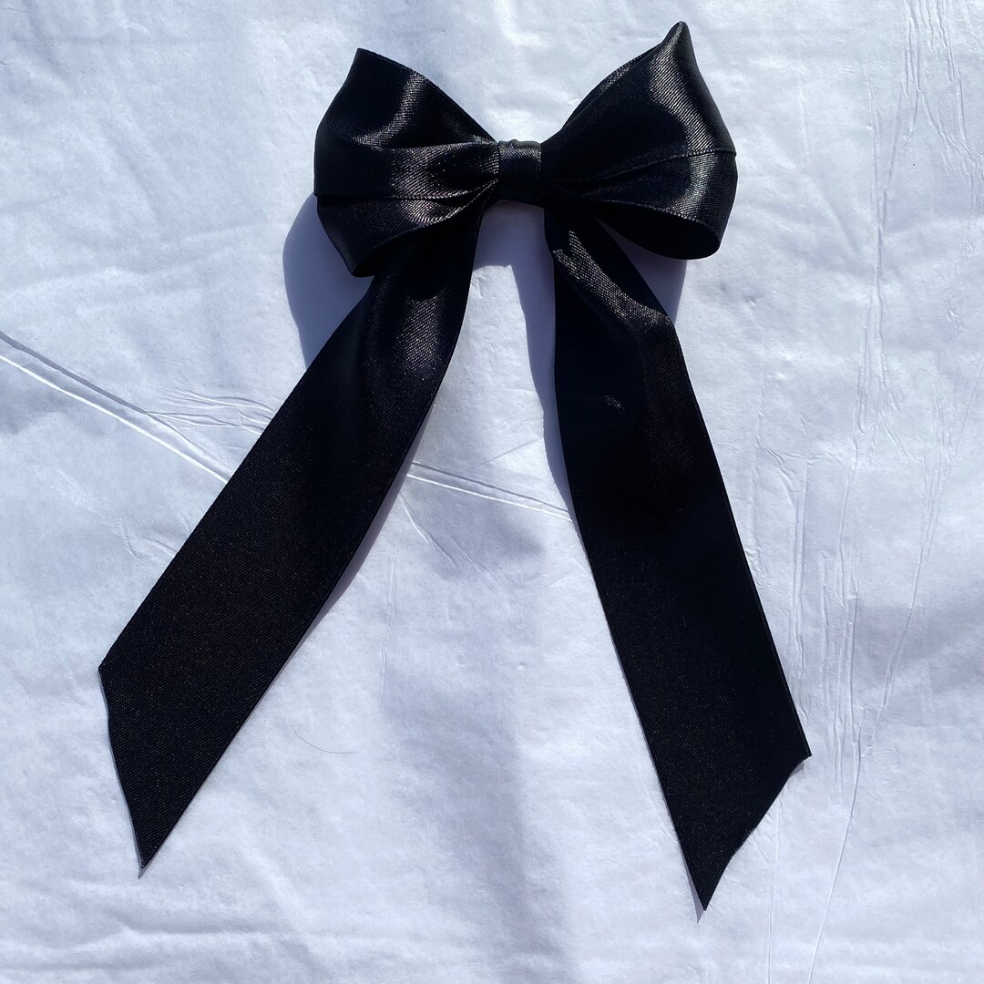 Black Large Long Tail Satin Hair Ribbon | 16 Colours Available | Large ...