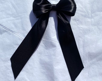 Black Large Long Tail Satin Hair Ribbon | 16 Colours Available | large hair bow, hair bow clip, ribbon bow, ribbon hair bow, satin hair bow