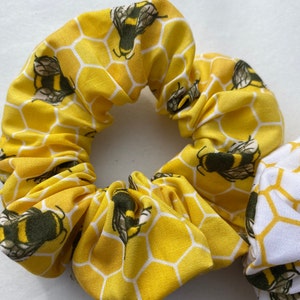 Yellow Bee Scrunchies | Bee scrunchies, bee gifts, scrunchies, honeycomb scrunchies, yellow scrunchies, gifts for bee lovers, bee print Yellow