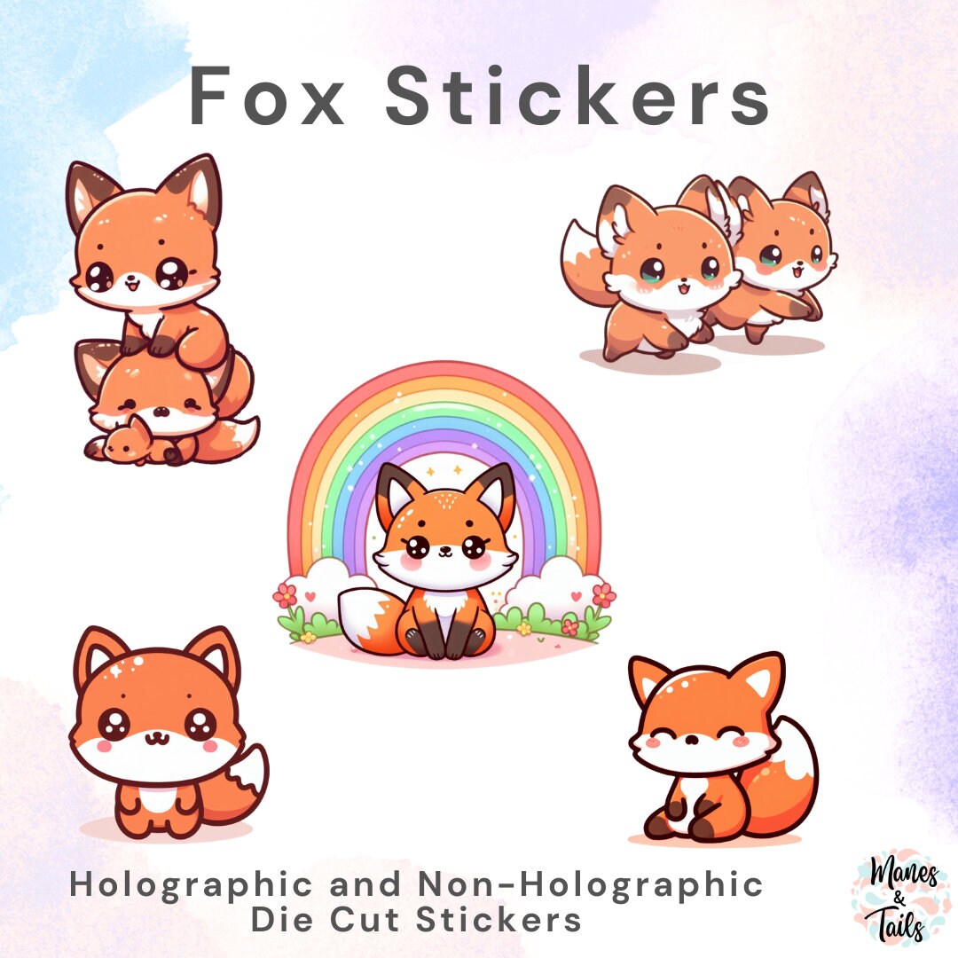 Foxing Sticker Fox Stickers | 5 DESIGNS Plus HOLOGRAPHIC Finish | WATERPROOF Die Cut ...