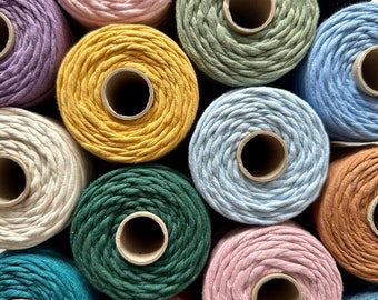 3mm Single Twist - 19 Colours - Macrame, Crochet, Weaving - 5, 10 & 20 metre yarns.