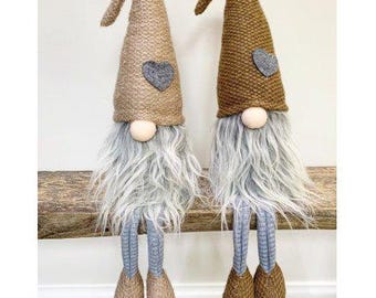 Autumn fabric dangly Leg Gonks with Taupe/Brown Hats and Boots