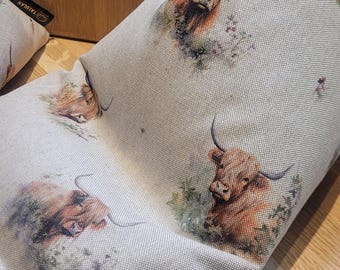 Highland Cow Fabric - iPad Tablet Phone Bean Bag Cushion Pillow Stand Holder Kindle e-Reader - Handmade