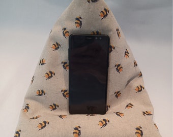 Small Bumble Bee fabric iPad Pillow Tablet Phone Bean Bag Cushion Stand Holder Kindle e-Reader - Handmade