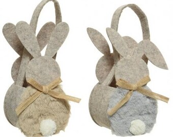 Easter Bunny Felt baskets - Children's Festive Gift Tote bags with Handle, fluffy tails