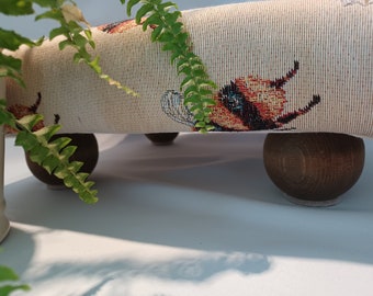 Handmade Footstool with Bumblebee Fabric and Stained Ball Feet
