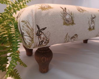 Neutral linen animal print footstool by Talulah ~ Many designs to choose from Dog Duck Cat Bee Rabbit/Hare