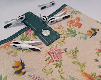 Peg bags in Spring Bee flower fabric design fully lined with button detail