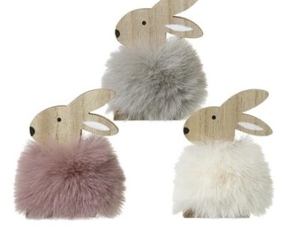 Fluffy standing Wooden & Fabric Rabbit