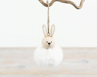 Wooden Hanging Easter Bunny, Rabbit Decorations in neutral colours
