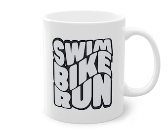 Swim Bike Run Mug, Triathlon gift, ultra athlete, ironman, half ironman, runner, running, swimmer, swimming, cyclist, sports