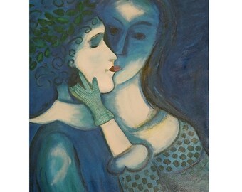 amoureux en bleu | Acrylique sur toile | Peinture de la princesse Brigitta de Yougoslavie