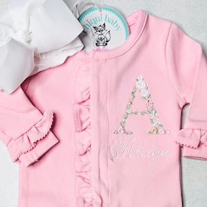 Pink Baby Girl Coming Home Outfit, Ruffle footie and blanket, Pima Cotton, Gift for Baby, Baby Shower, Customized embroidery, Personalized